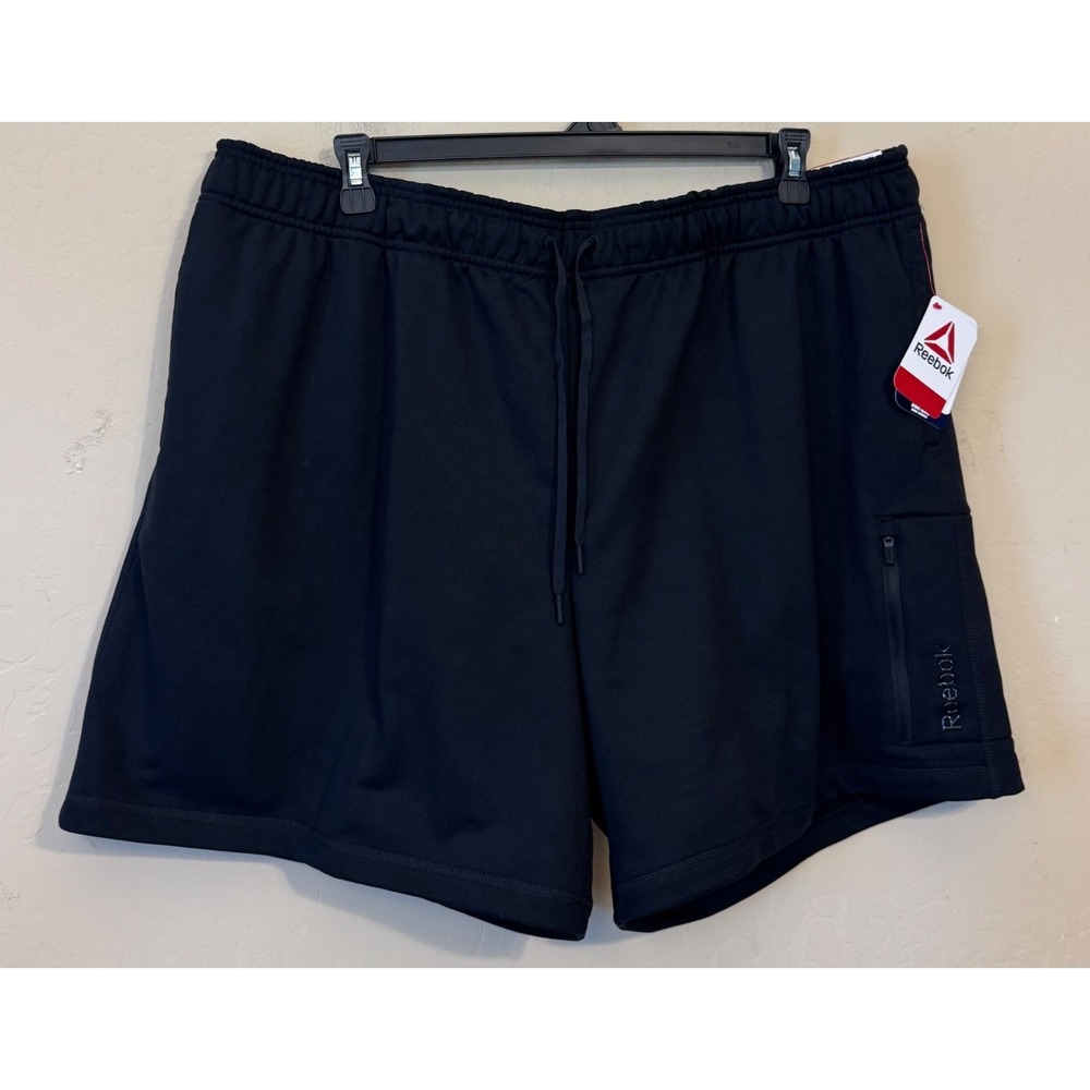 Reebok Athletic Shorts Men 3XL Black RBK-Dry Drawstring Zipper Pocket NEW